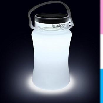 igadgitz Lumin Solar Glow 100lm Batería Recargable USB y Energía Solar Linterna Camping LED Resistente al Agua Botella de Almacenaje Luz con 2 Años de Garantía - Blanco