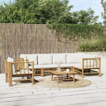 7-Piece Bamboo Garden Lounge Set with Cream White Cushions