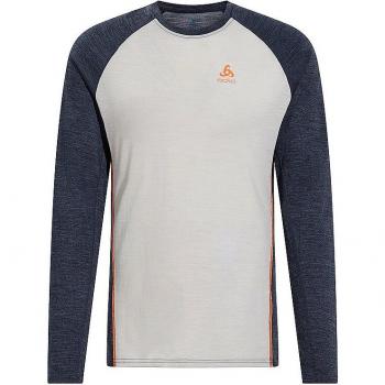 Camiseta Interior Manga Larga Odlo Performance Wool 150 Natural en Gris Claro y Naranja, Talla L