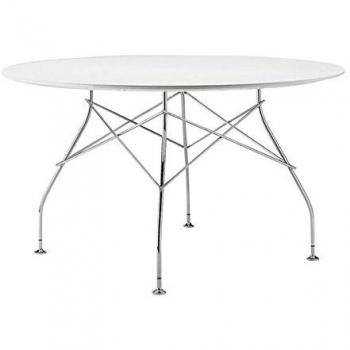 Kartell Glossy - Mesa redonda patas de plata blanco/AxØ 72x130cm/poliéster