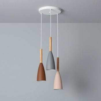 Lámpara Colgante de Diseño Industrial en Metal y Madera con Detalles Multicolores