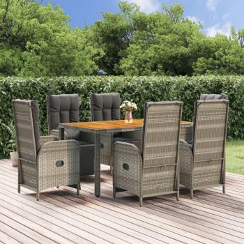 7-Piece Grey Poly Rattan Garden Dining Set with Cushions