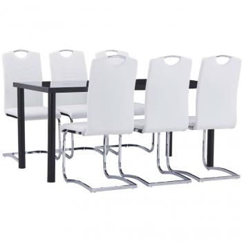 Juego de comedor 7 piezas cuero sintético blanco