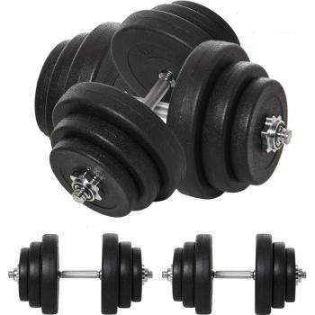 HOMCOM Juego de Mancuernas Pesas de Fitness 40KG Ajustable Profesionales Gimnasio Doméstico y Musculación con Barra Acero y Discos