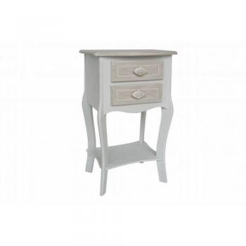 Mesa Auxiliar Rústica de Madera con Dos Cajones - 38 x 32 x 71 cm