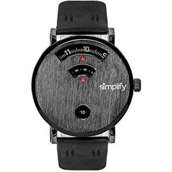 Simplify Unisex 7000 Black Leather Strap Quartz Watch - Black Stainless Steel, One Size