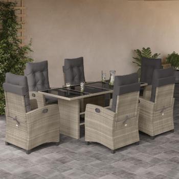 Set comedor jardín 7 pzas con cojines de ratán sintético gris claro