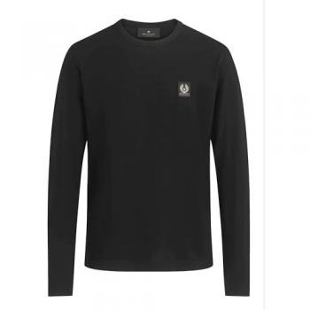 Men's Black Long Sleeve Cotton Jersey T-Shirt with Chest Patch - Size XX-Large