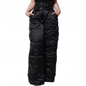 High Waist Black Quilted Boot Cut Pants for Women - Size XS