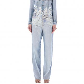 Diesel Women's Straight Blue Jeans with Trompe L'Oeil Effect - Size S