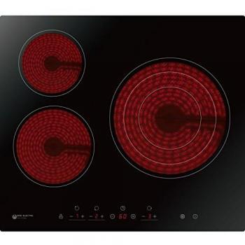 EAS ELECTRIC SMART TECHNOLOGY | Vitrocerámica 60 cm | EMCH295-3F | 3 zonas | Control táctil por zona | Zona triple gigante 29.5 cm | Bloqueo infantil | 9 niveles | Temporizador 99 min
