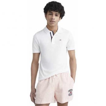 Men's Tommy Jeans Slim Flag Placket Polo Shirt White - Size: Regular/36