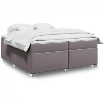 Cama box spring suave con colchón de cuero sintético gris 200x200 cm