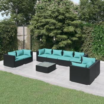 vidaXL 9 Piece Black Poly Rattan Garden Lounge Set with Cushions