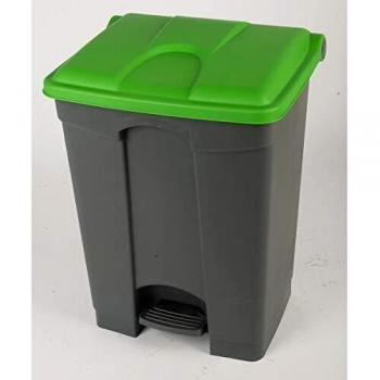Contenedor de Basura Pedal/Tread con Volumen de 70 l, Dimensiones 505 x 675 x 415 mm, Color Gris y Tapa Verde