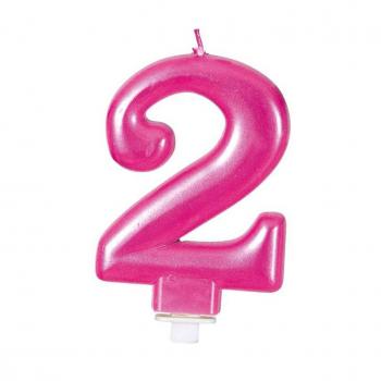 Vela Metalizada Rosa Nº 2, de 8 cm