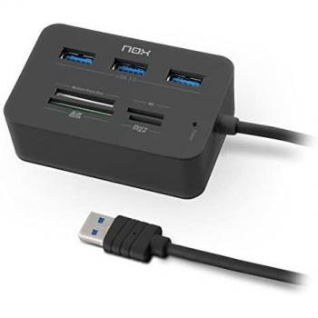 NOX Card Reader Complete USB 3 -NXLITERDRONE- HUB USB y Lector de Tarjetas, Compatible mayoría de Tarjetas, USB 3.0, Windows XP / Vista / 7 / 8 / 10; Mac OS 10.x; Linux, Color Negro