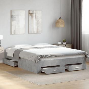 Cama con cajones de madera multicapa gris hormigón 150x200 cm