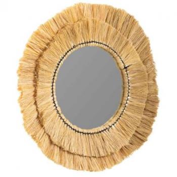 Espejo de pared redondo de fibra natural Alexandra House Living Natural 57 x 6 x 57 cm