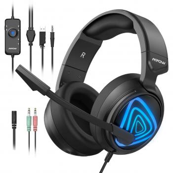 Mpow Elfo Nocturno Auriculares Gaming PS4, Cascos Gaming con Micrófono Reducción para PS4 Xbox One Nintendo Switch PC, Auriculares Gaming con LED 3.5mm, Control de Volumen