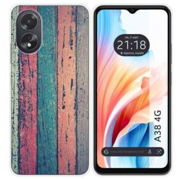 Funda de Silicona para Oppo A38 4G con Diseño de Madera y Dibujos