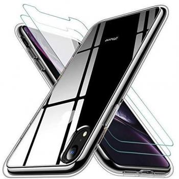 KEEPXYZ Funda para iPhone XR Silicona Transparente TPU Antigolpes + 2 Pcs Protector de Pantalla para iPhone XR Cristal Templado, Vidrio Templado para iPhone XR