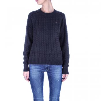 Tommy Hilfiger Women's Black Cable Knit Crewneck Sweater