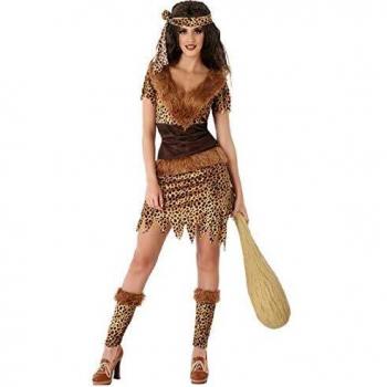 Disfraz Cavernícola Mujer Adulto Neandertal XS/S - Incluye Vestido, Cubrecalzados y Cinta para el Pelo - Traje Prehistórico de Calidad y Cómodo