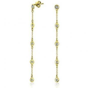 CZ por la pulgada lineal minimalista cúbica Zirconia delgada CZ colgante pendientes para mujeres 14K oro chapado plata de ley