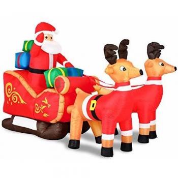 Papá Noel Inflable XXL con Trineo y Renos, Iluminación LED, 240cm, Decoración de Navidad Exterior