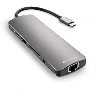 Sharkoon USB 3.0 Type C Combo Adapter - Adaptador HUB USB, Gris Oscuro