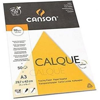 Canson Vegetal Graphic Microfino, Bloc Encolado A3, 50 Hojas, 95 g