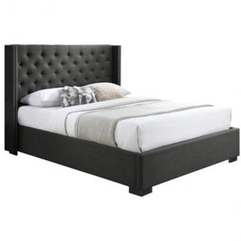 Cama con arcón de 180 x 200 cm y cabecero capitoné en tela gris - Massimo