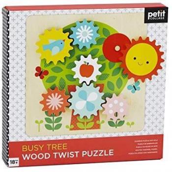 Petit Collage- Puzzle Twist, Color Rompecabezas de Madera con diseño de árbol Ocupado