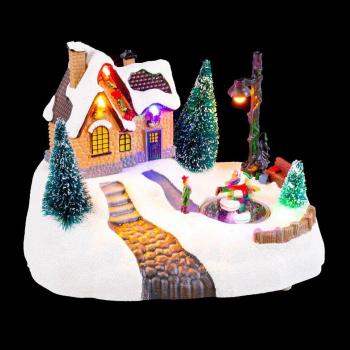 Figura de Navidad paisaje con luz de resina blanca de 15 cm