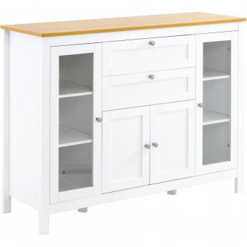 Aparador de Cocina HOMCOM con Armario 2 Cajones 2 Puertas de Vidrio y Estantes Ajustables
