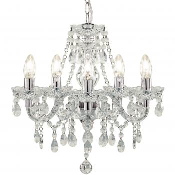 Candelabro Colgante Marie 5 Focos E14 Cromo Metal Cristales Acrílicos 48x150 cm