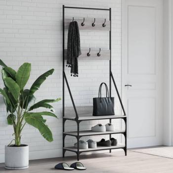 Perchero con Zapatero VidaXL, Soporte para Ropa y Estantes para Zapatos, Color Gris Sonoma, Negro y Roble Ahumado, Dimensiones 72x34x184 cm