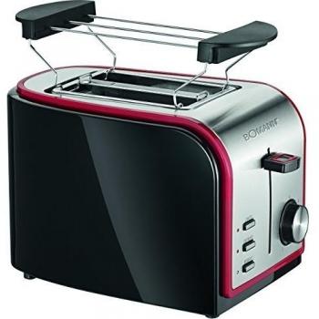Bomann TA 1567 Tostadora de 2 Ranuras, 3 Funciones, calienta panecillos, 800W, 800 W, Acero Inoxidable, Negro y Rojo