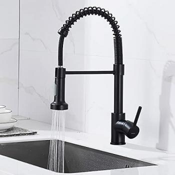 Dolinvo Grifo de Cocina Extraíble con Muelle en Espiral Negro Mate 360° Giratorio 2 Modos de Agua Grifería Monomando Mezclador para Fregadero Cocina SUS304 Acero Inoxidable Negro