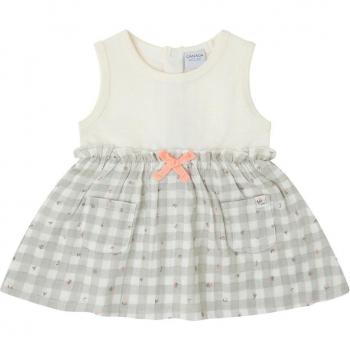 Vestido de bebé niña combinado sin mangas y con lazo decorativo