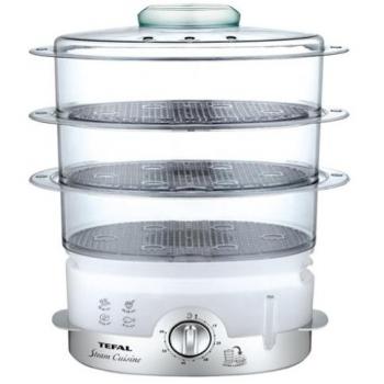 Tefal Cocedor al Vapor Ultra Compacto, Blanco, 900W con Temporizador de 60 Minutos y Capacidad para 3 Platos Simultáneos