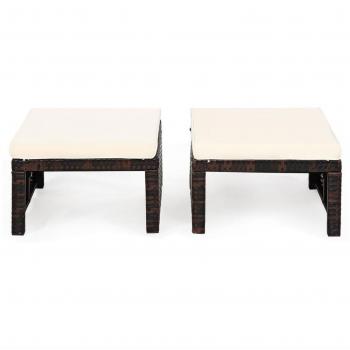 Patio Rattan Ottomans with Soft Cushion for Patio and Garden (2-Pack) - White