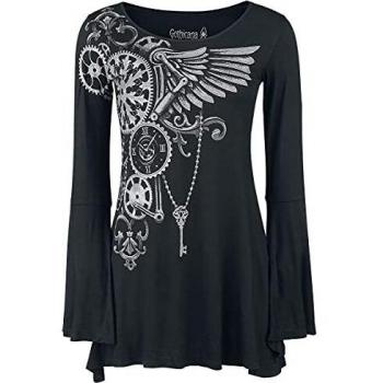 Gothicana by EMP Bat Country Mujer Camiseta Manga Larga Negro 4XL, 95% Viscosa, 5% elastán, Regular