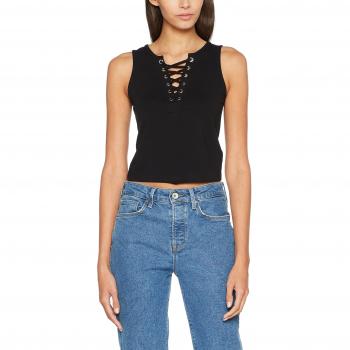 Urban Classics Ladies Lace Up Cropped Top - Camiseta para mujer, Top Mujer, Negro