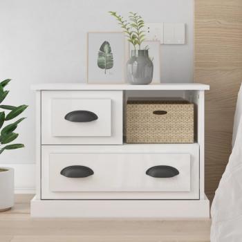 Mesita de noche vidaXL 60x39x45 cm Blanco Brillante, Mesita habitación dormitorio, Mesa Auxiliar para Salón y Estudio