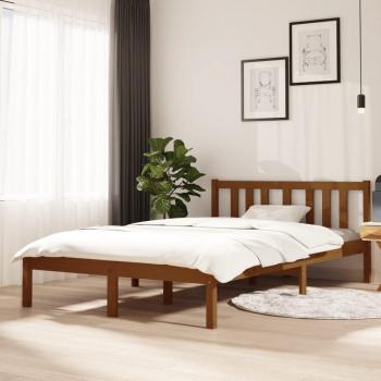 Estructura de cama de madera maciza en color marrón miel, tamaño 120x200 cm, sin colchón, fabricada en madera de pino