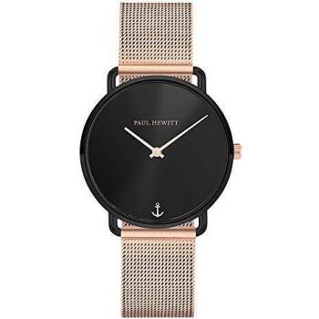 PAUL HEWITT Reloj de muñeca para Mujer en Acero Inoxidable Miss Ocean Black Sunray - Reloj de Pulsera de Acero Inoxidable en Oro Rosa, Reloj de muñeca para Mujer con Esfera en Oro Rosa