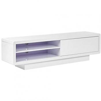 Mueble TV Blanco MDF Brillo Alto 158 x 39 cm con Estantes Abiertos y Gestión de Cables Antonic