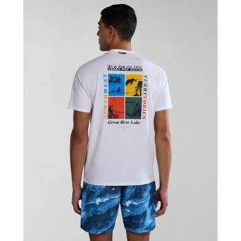 Camiseta de hombre Napapijri S-Gras de manga corta con dibujo trasero en blanco puro - L